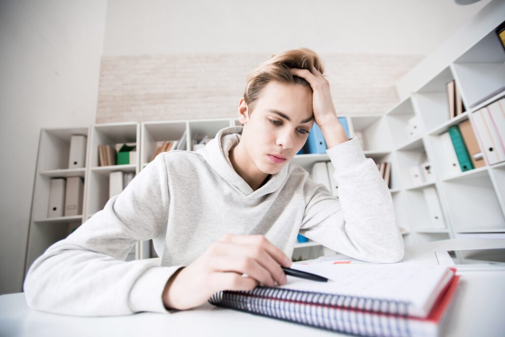 Teenager preparing for exam